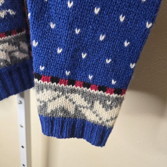 VTG Woolrich Women’s M Handframed Royal Blue Snowman Winter Wool Knit Cardigan - Picture 12 of 16
